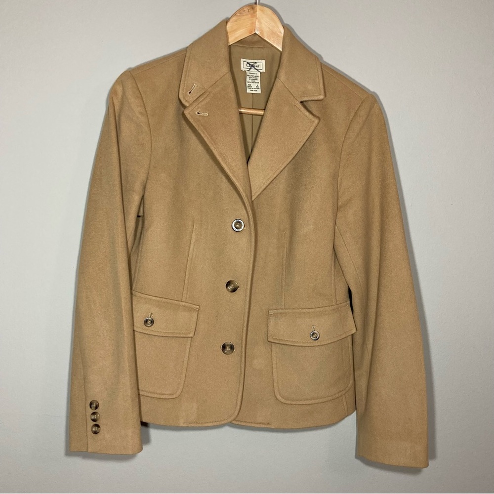 L.L. Bean Women's Tan Wool Angora Blend Blazer Coat Sz S Buttons Pockets